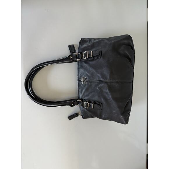 Coach Black Leather Handbag Zipper Purple Interior 10.5”x5”x6” - Picture 7 of 13